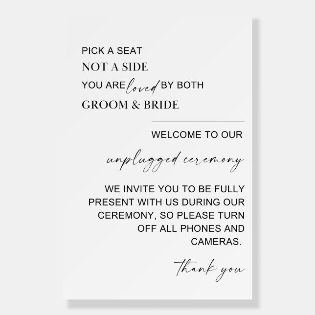  "Pick a Seat, Not a Side" Wedding Sign – Elegant  (Front)