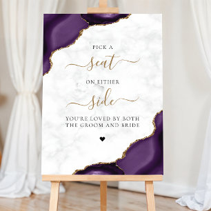 Pick a Seat Purple Gold Agate Marble Wedding Foam Board