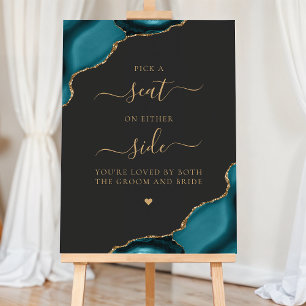 Pick a Seat Teal Blue Agate Gold Dark Wedding Foam Board