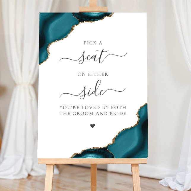 Pick a Seat Teal Blue Agate Gold Wedding Foam Board (Creator Uploaded)