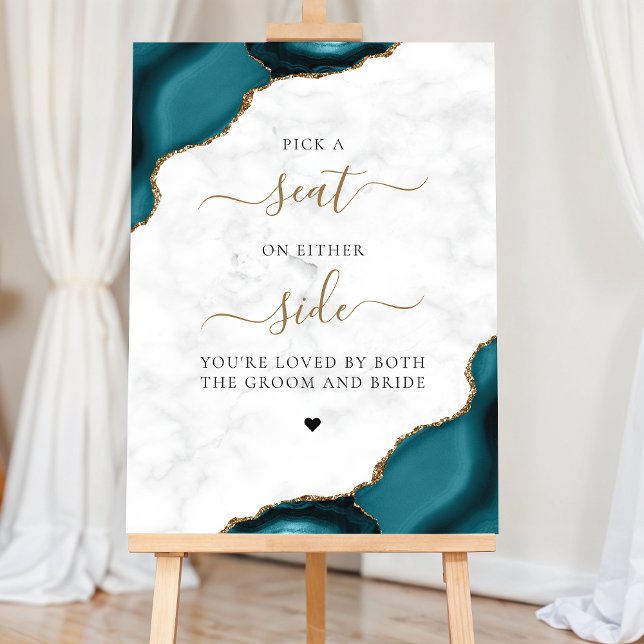 Pick a Seat Teal Blue Gold Agate Marble Wedding Foam Board (Creator Uploaded)