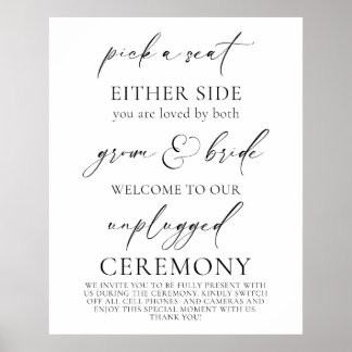 "Pick a Seat, Unplugged Wedding Ceremony Poster
