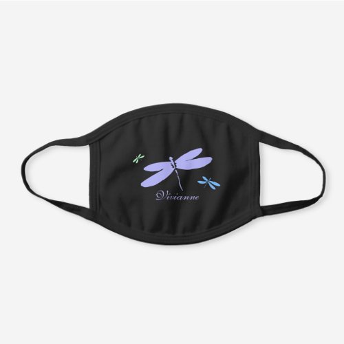 Pick Any Color Dragonfly Monogram Name Black Cotton Face Mask