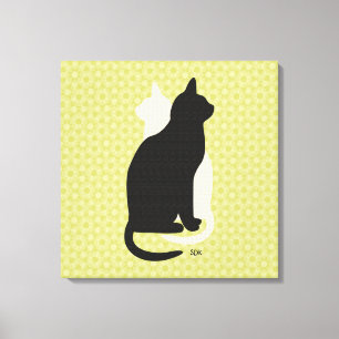 Pick Color Black White Cat Duo Yin Yang Style Canvas Print
