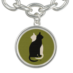 Pick Color Black White Cat Duo Yin Yang Style Charm Bracelet