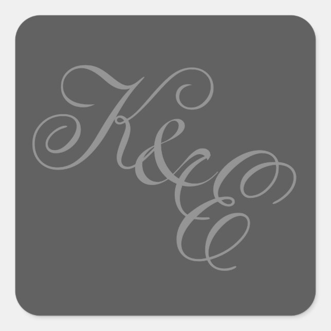 PICK FONTS & COLORS! Gray Script Monogram Wedding Square Sticker (Front)