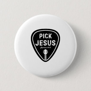 Pick Jesus T Shirt Romans 10_13 Christian Guitar L Button