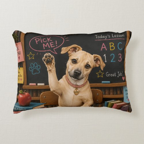 Pick Me! Cute School Dog Raising Paw Accent Pillow