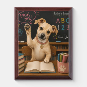 Pick Me! Cute School Dog Raising Paw Award Plaque