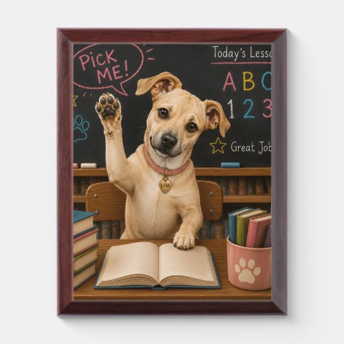 Pick Me! Cute School Dog Raising Paw Award Plaque