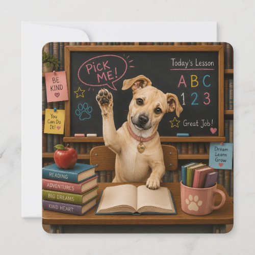 Pick Me! Cute School Dog Raising Paw Invitation