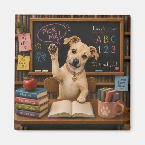 Pick Me! Cute School Dog Raising Paw Magnet