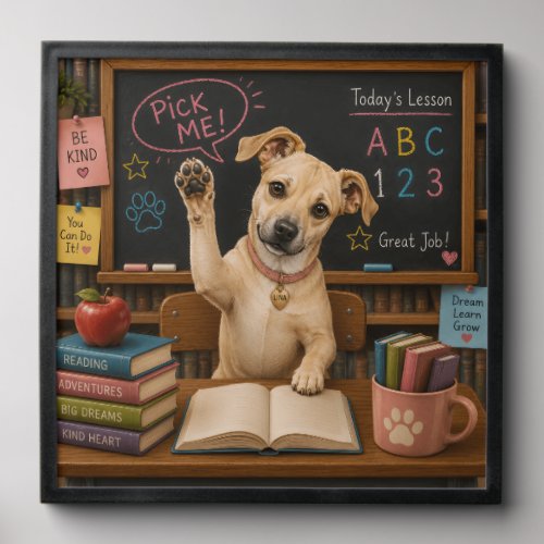 Pick Me! Cute School Dog Raising Paw Peel And Stick Photo Tile