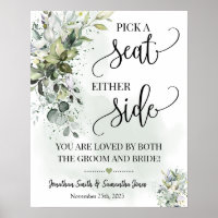 Pick seat either side wedding ceremony eucalyptus