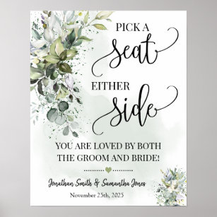 Roses Choose A Seat Not A Side Personalised Wedding Sign Poster 