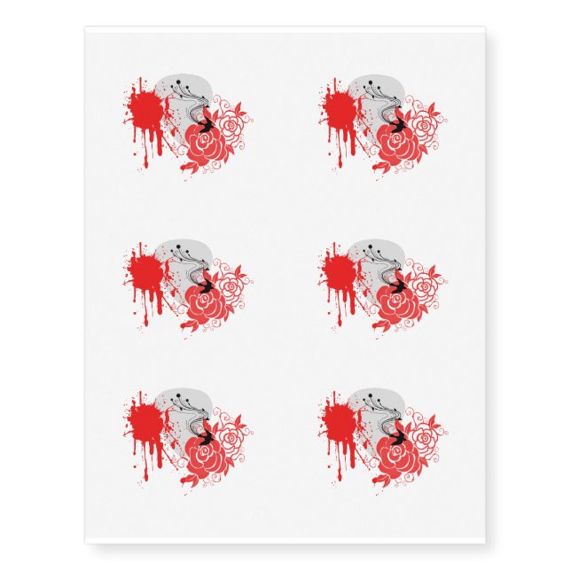 Pick, swallow, blood & rose temporary tattoos (Front)