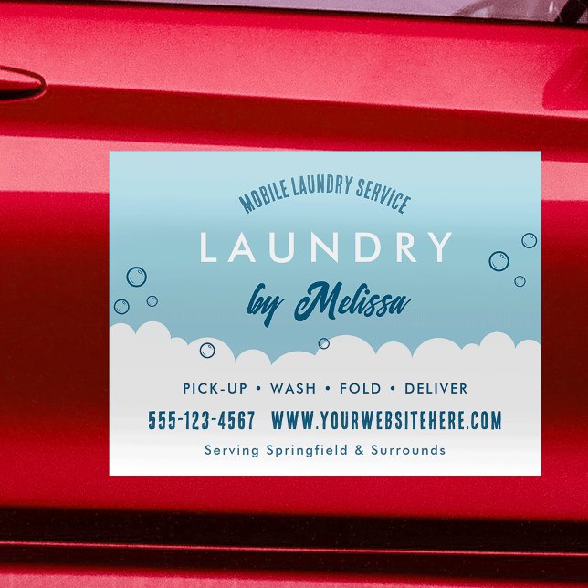Pick-Up Laundry Service  Blue & White Marketing Car Magnet (Creator Uploaded)