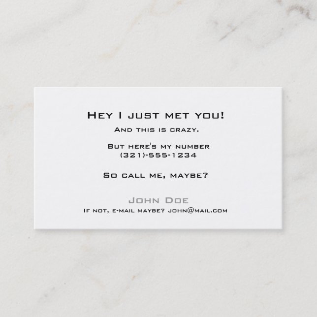 Pick up line card-call me calling card (Front)