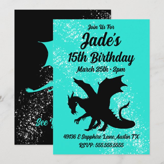 Pick Your Color Dragon Silhouette Invitation (Front/Back)