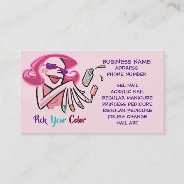 Pick Your Color Nail Salon Business Card (Front)