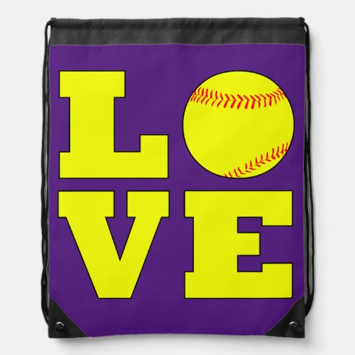 Pick Your Own Color Softball Love Drawstring Bag