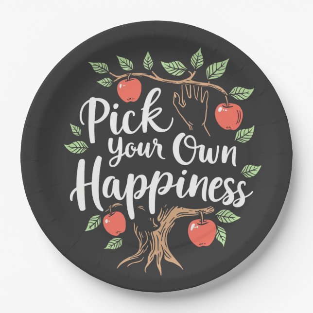 Pick Your Own Happiness Apple Picking Season Fall Paper Plates (Front)