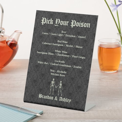 Pick Your Poison Elegant Skeletons Bar Menu Pedestal Sign