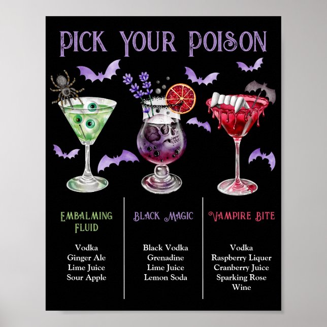 Pick Your Poison Halloween 3 Cocktail Menu  Poster (Front)