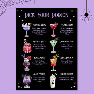 Pick Your Poison Halloween Cocktail Menu  Poster