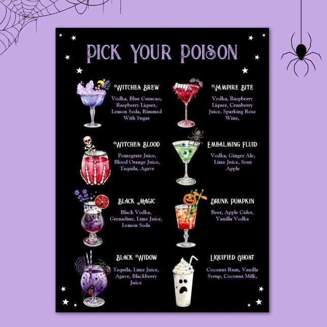 Pick Your Poison Halloween Cocktail Menu  Poster (Pick Your Poison Halloween Cocktail Menu Poster)