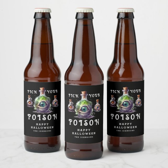 Pick Your Poison Halloween Cocktail Party  Beer Bottle Label (Bottles)