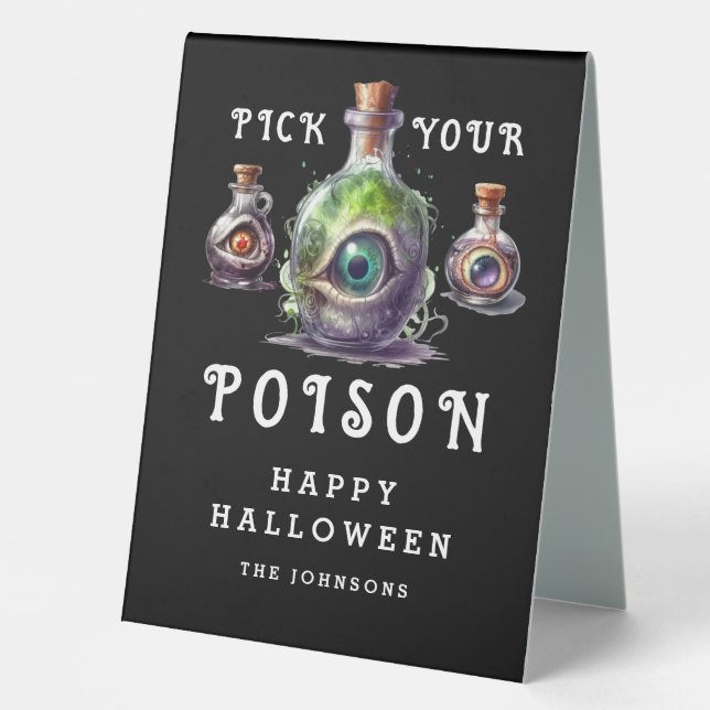 Pick Your Poison Halloween Cocktail Party Table Tent (Front)