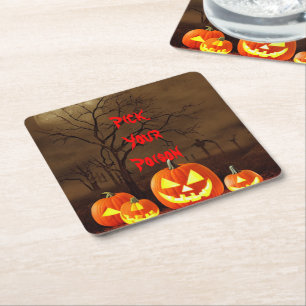 Pick Your Poison Halloween Creepy Graveyard Square Paper Coaster