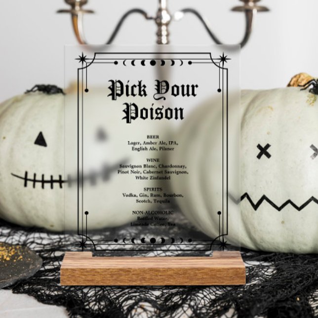 Pick Your Poison Halloween Wedding Bar Acrylic Sign (Creator Uploaded)
