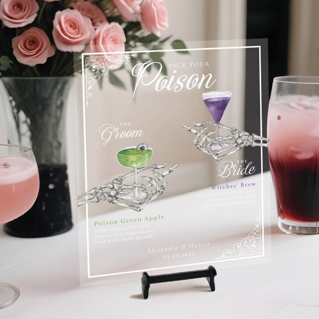 Pick Your Poison Skeleton Bride & Groom Cocktails Acrylic Sign (Pick Your Poison Skeleton Bride & Groom Cocktails Acrylic Sign
)
