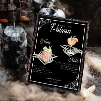 Pick Your Poison Skeleton Bride & Groom Cocktails Poster