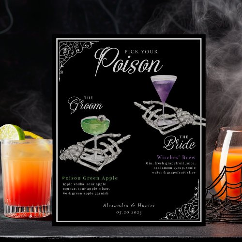 Pick Your Poison Skeleton Bride  Groom Cocktails Poster