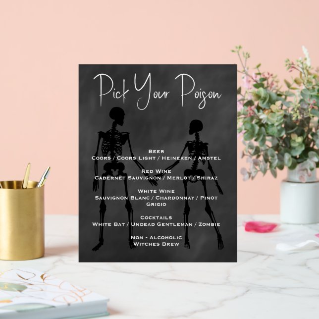 Pick Your Poison Skeleton Wedding Bar Menu Acrylic Sign (Wedding)