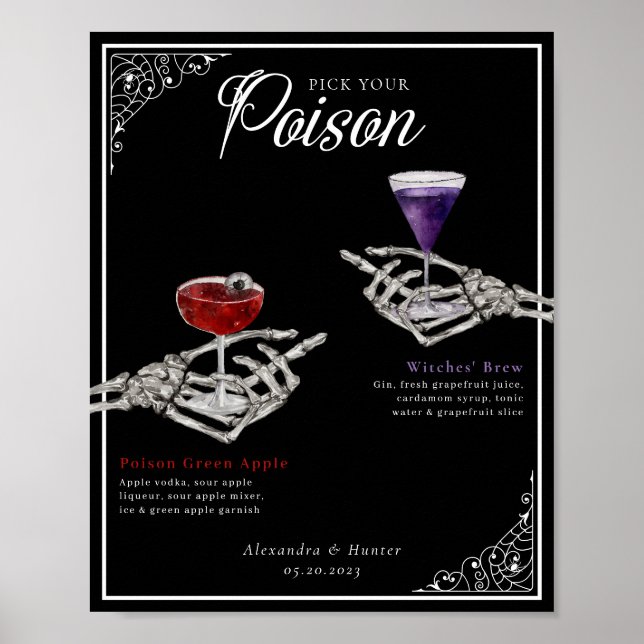 Pick Your Poison Skeleton Wedding Cocktails Drink Poster (Front)
