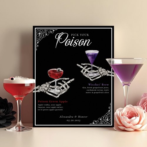 Pick Your Poison Skeleton Wedding Cocktails Drink Poster