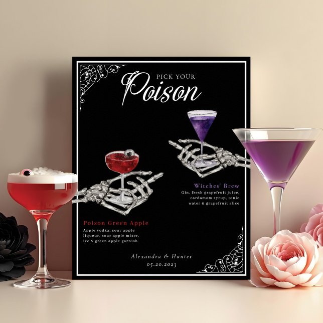 Pick Your Poison Skeleton Wedding Cocktails Drink Poster (Creator Uploaded)
