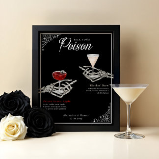 Pick Your Poison Skeleton Wedding Cocktails Drink Poster
