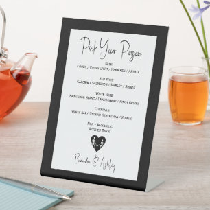 Pick Your Poison Skeleton Wedding White Bar Menu Pedestal Sign