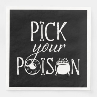 Pick Your Poison, Witch Themed Halloween Black Paper Dinner Napkins