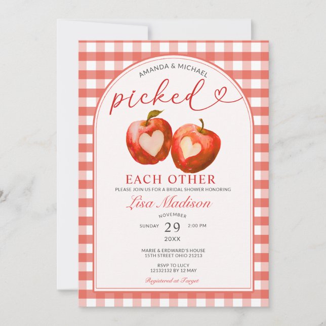 Picked Each Other Red Apple Gingham Bridal Shower Invitation (Front)