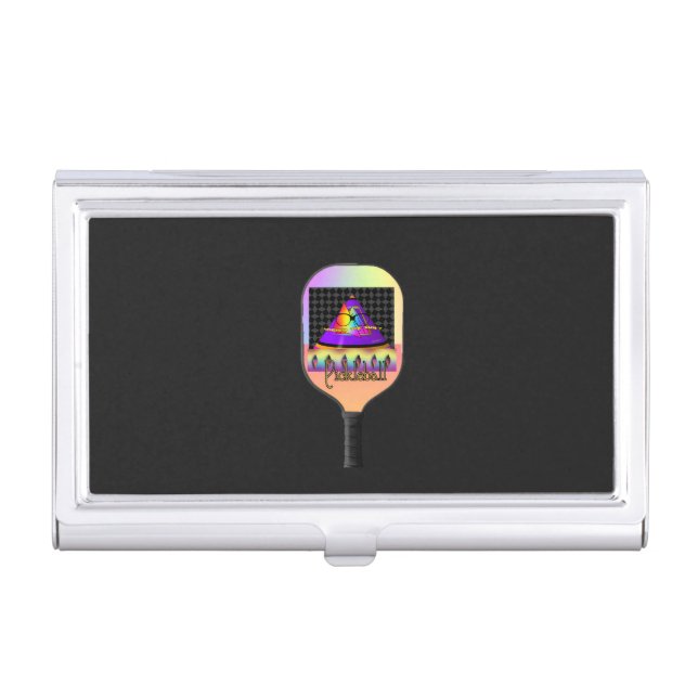 Pickelball Logo Black  Business Card Case (Front)