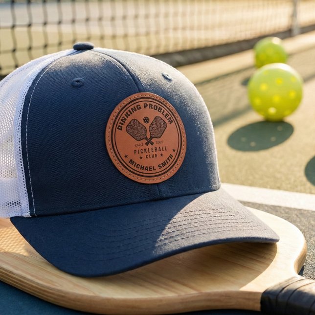 Pickerball club leather patch hat (Perfect for players who appreciate a retro, collegiate, or country-club aesthetic.)