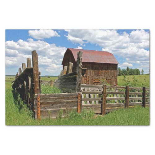 Picket Fence Partially Enclosing a Tiny Barn Tissue Paper