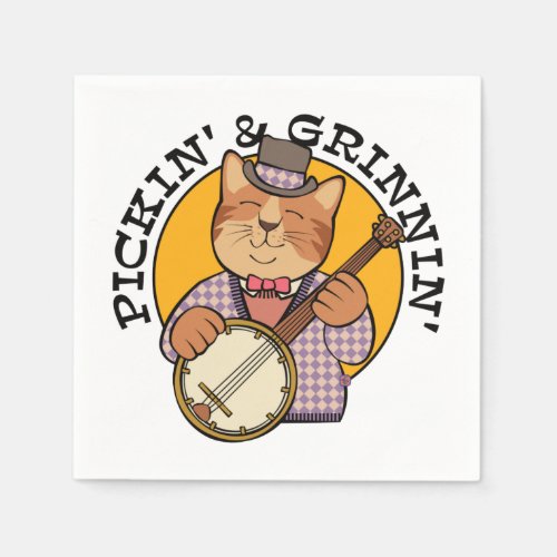 Pickin and Grinnin Banjo Cat Napkins