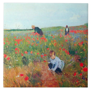 Picking Flowers in a Field, Mary Cassatt Ceramic Tile